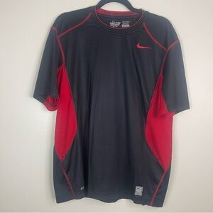 Nike Pro Combat Dri-FIT men's short-sleeved fitted in black with red accents
